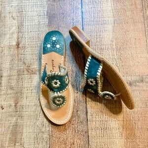 Jack Rogers Teal and Cream Leather Sandals Size 6 Summer‎ Vacation Beach EUC